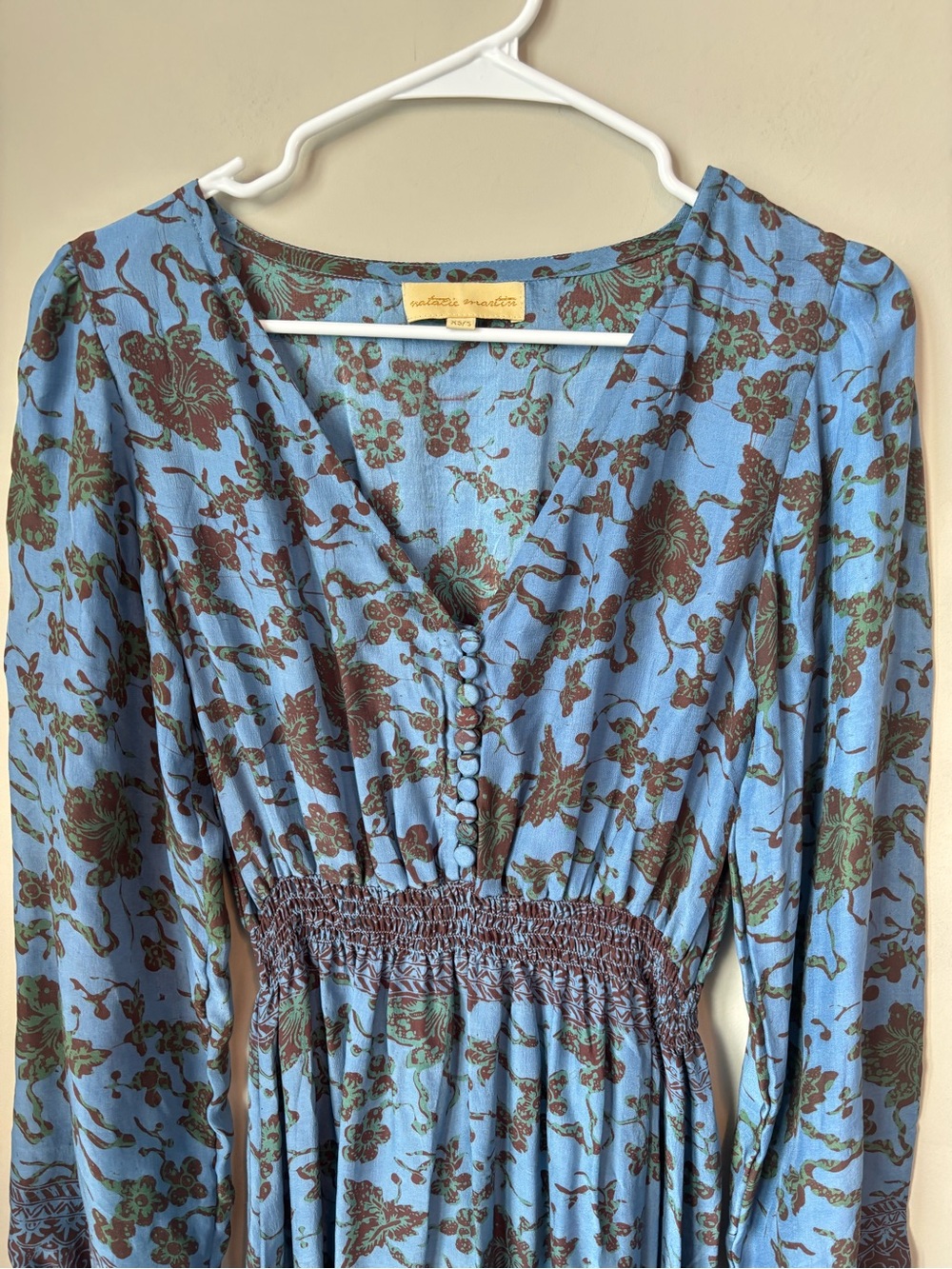 Natalie Martin Floral Maxi Blue Dress 100% Silk size XS/S - Picture 3 of 7